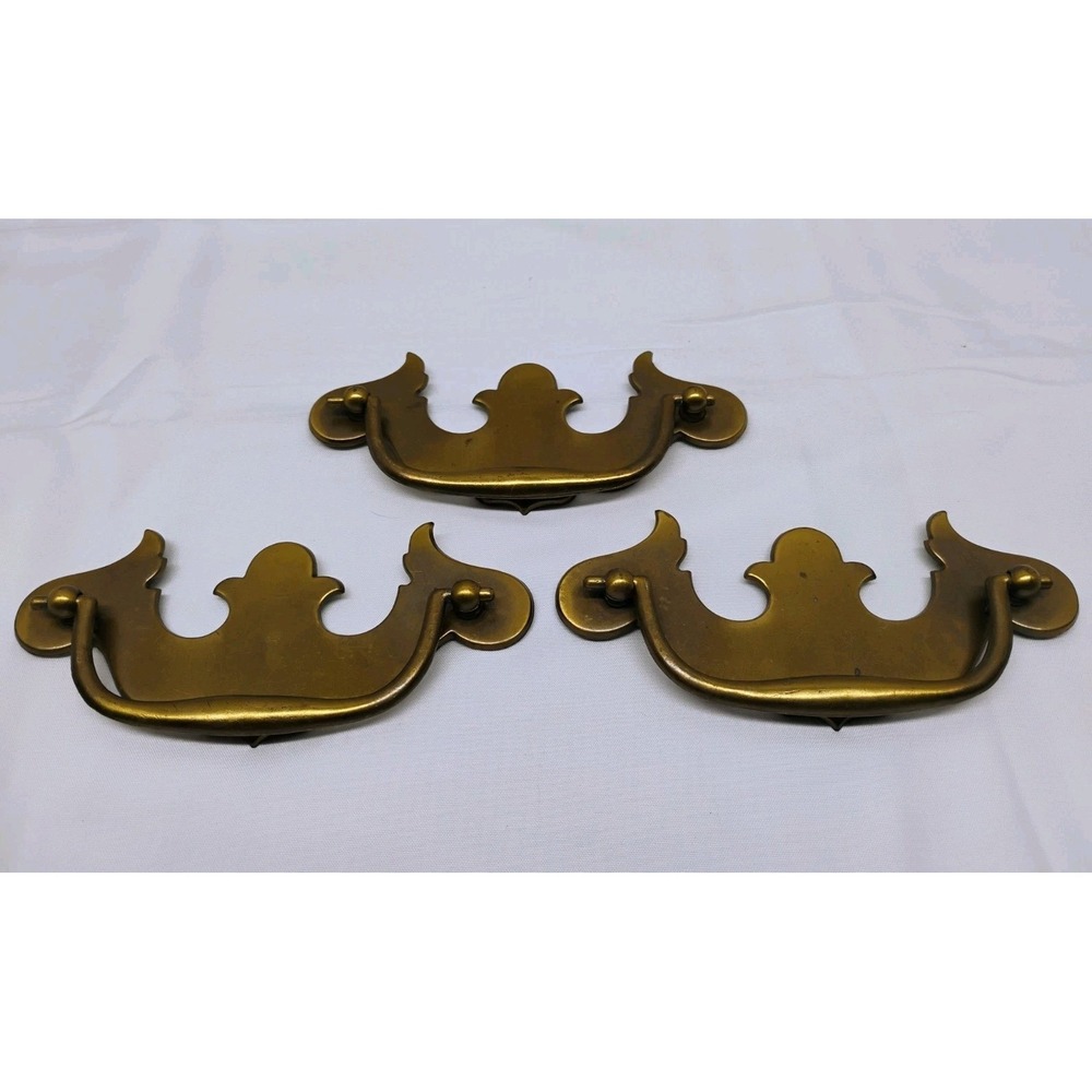 Vintage Brass Batwing Drawer Pulls 5 1/4" X 2" Set Of 3